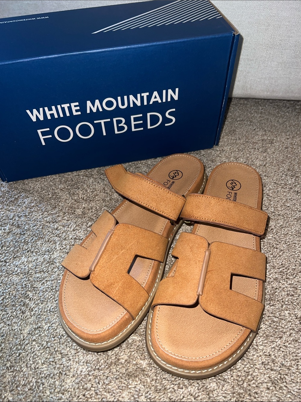 White Mountain Tan Suede Double-Strap Slide Sandals